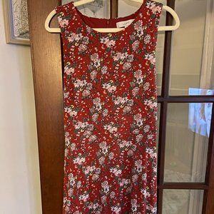Loft Red Floral Flowy Sleeveless Dress Size 12